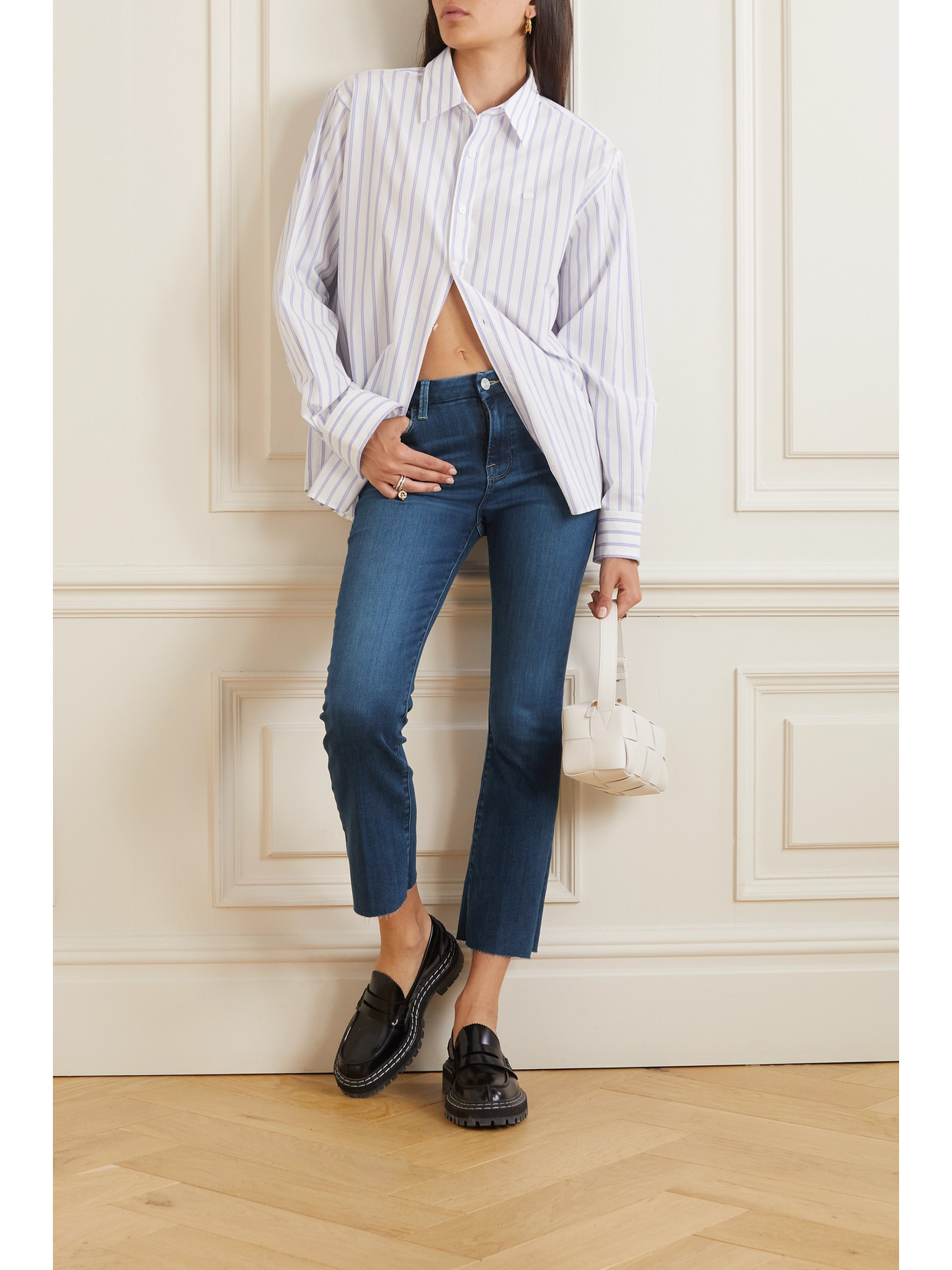 Shop Frame Le Crop Mini Boot Cropped Mid-rise Bootcut Jeans In Blue