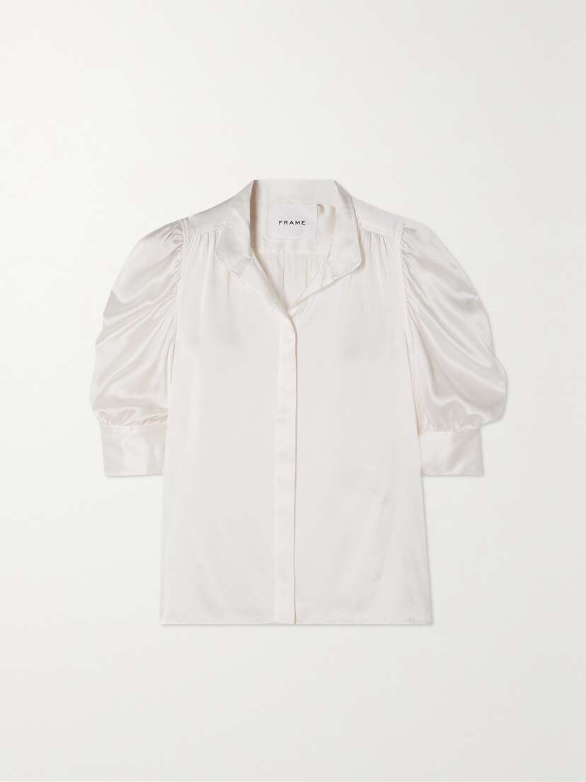 FRAME Gillian Ruched Silk-satin Blouse