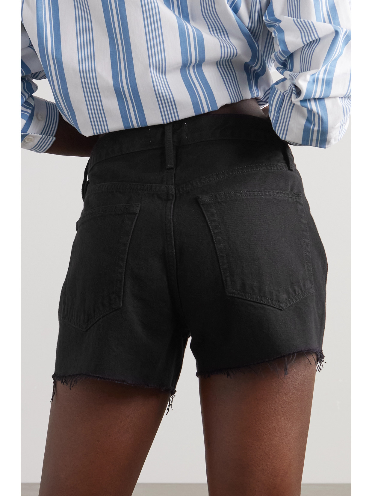 Shop Frame Le Brigette Frayed Denim Shorts In Black