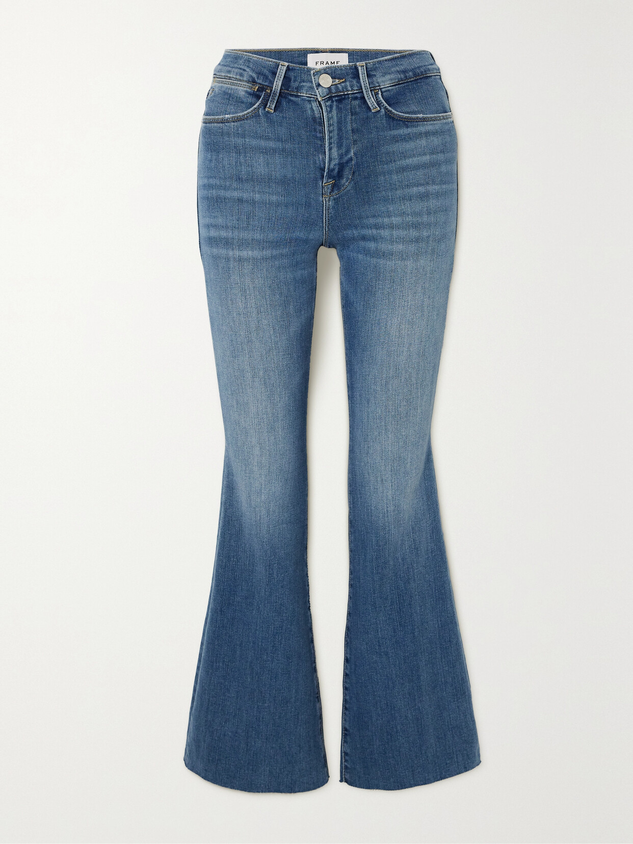 Frame Le Easy Flare Frayed Jeans In Blue