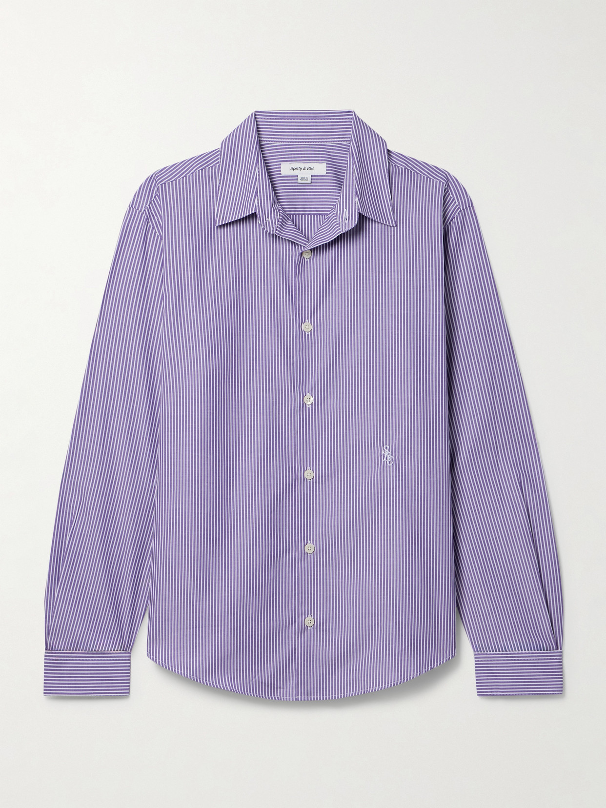 Sporty And Rich Embroidered Striped Cotton-poplin Shirt In Purple