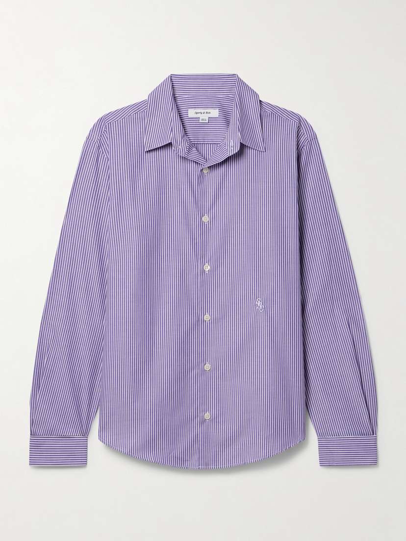 Sporty & Rich Embroidered Striped Cotton-poplin Shirt