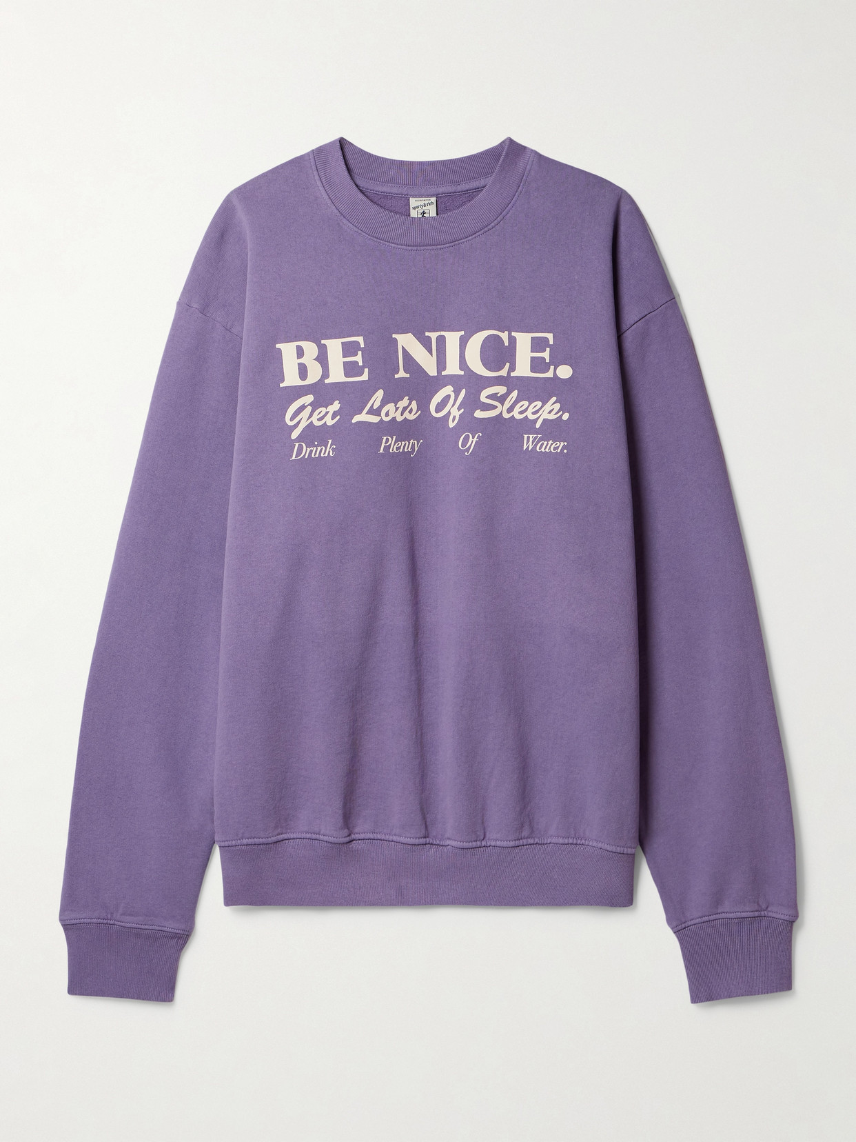 Sporty And Rich Be Nice Slogan-print Cotton-jersey Sweatshirt In Purple