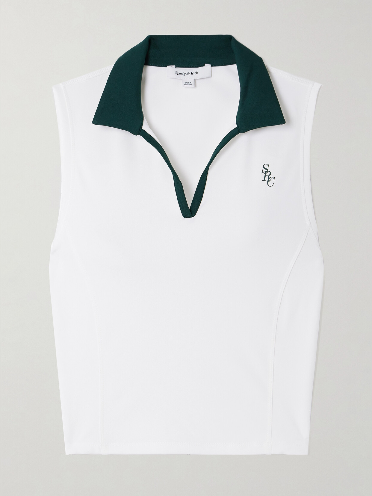 Sporty & Rich Printed Stretch-jersey Polo Top - White