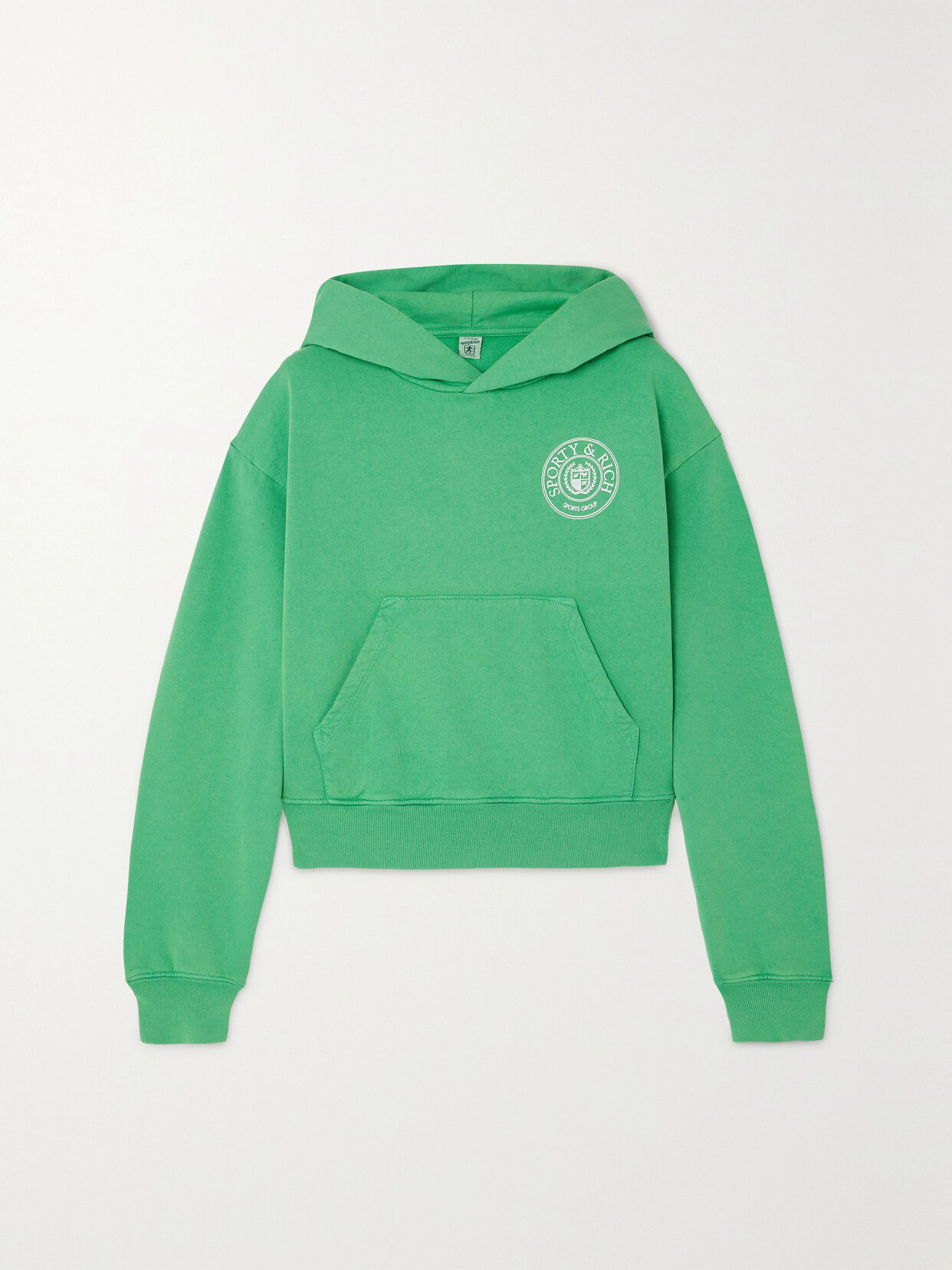 Shop Sporty And Rich Connecticut Crest Cropped Printed Cotton-jersey Hoodie In Green