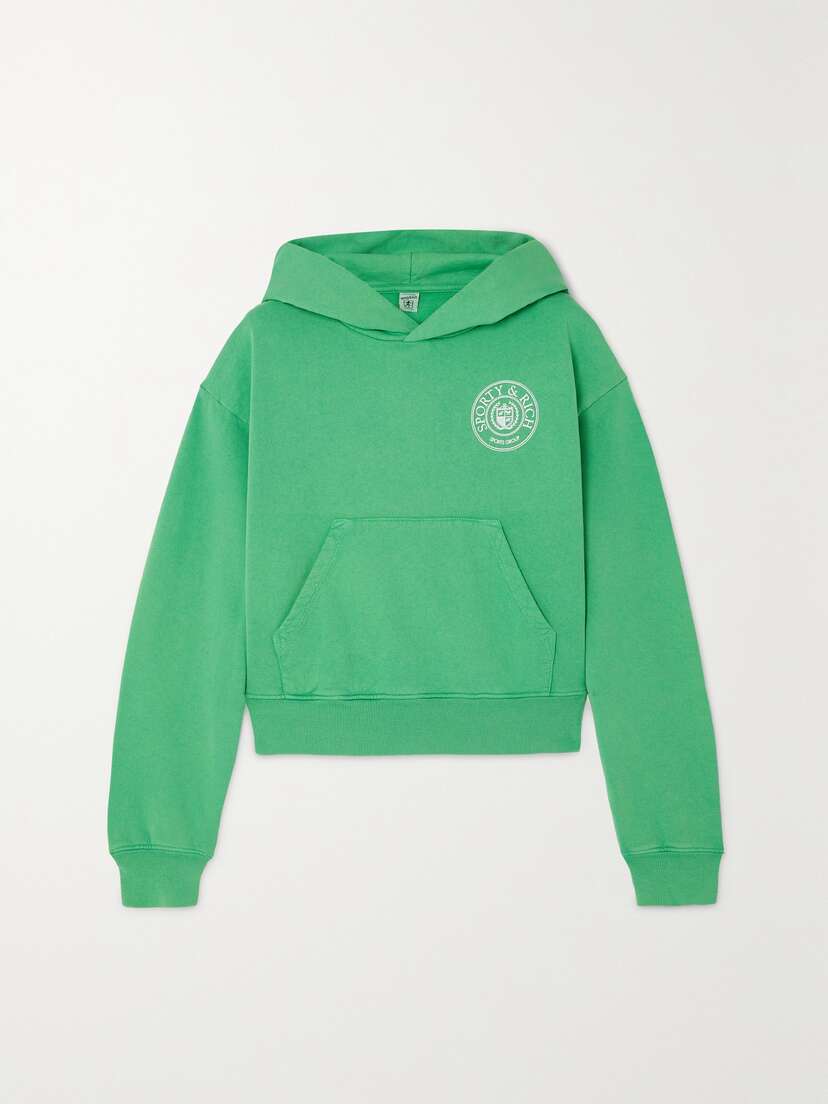 Sporty & Rich Connecticut Crest Cropped Printed Cotton-jersey Hoodie