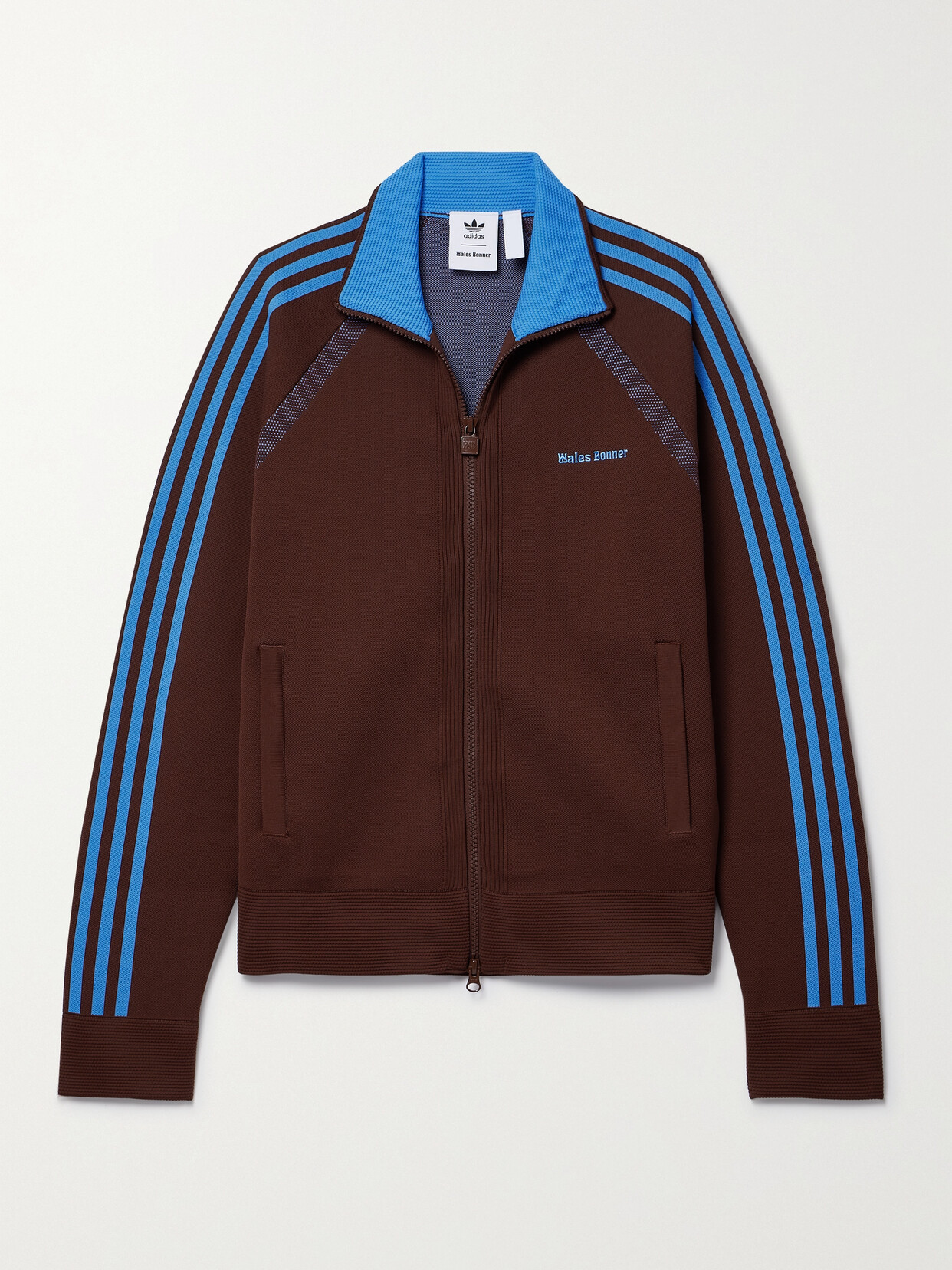 Adidas Originals + Wales Bonner Mesh-trimmed Recycled Stretch-knit Track Jacket In Brown