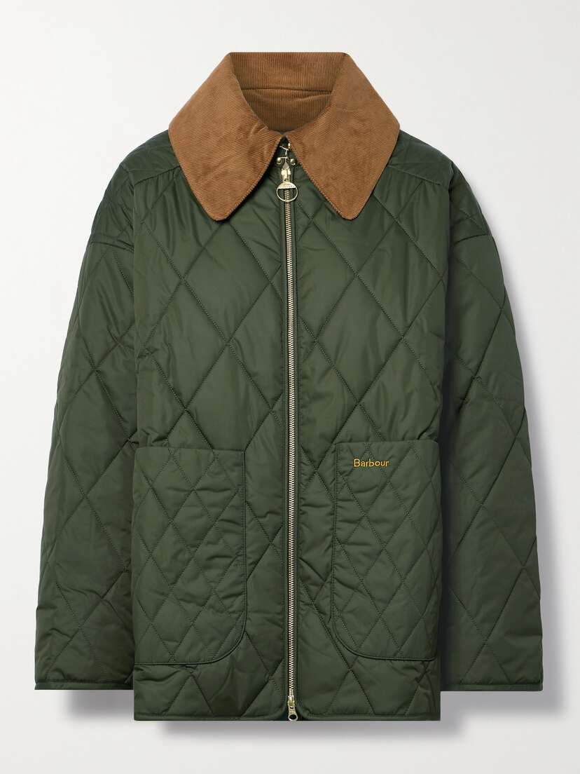 Barbour Woodhall Cotton Corduroy-trimmed Quilted Padded Recycled Shell Jacket - UK 18