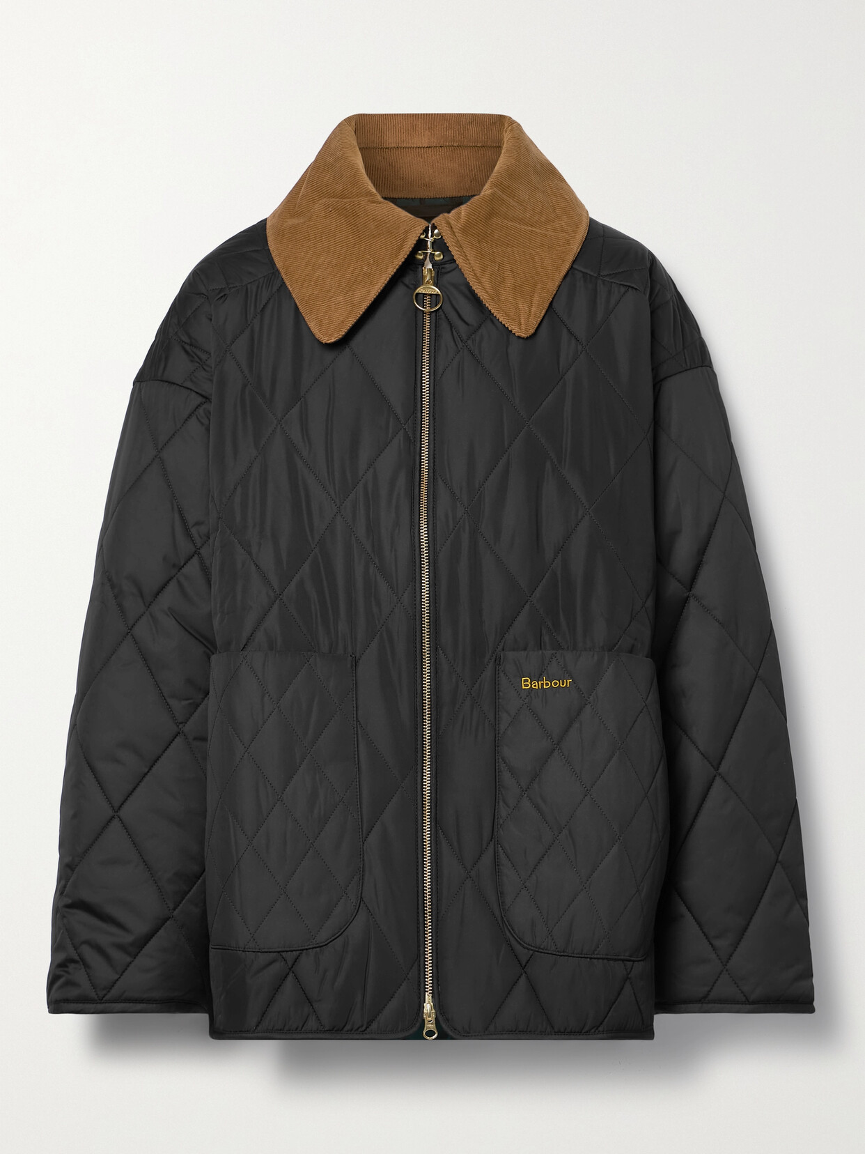 Barbour Woodhall Cotton Corduroy-trimmed Quilted Padded Recycled Shell Jacket In Black