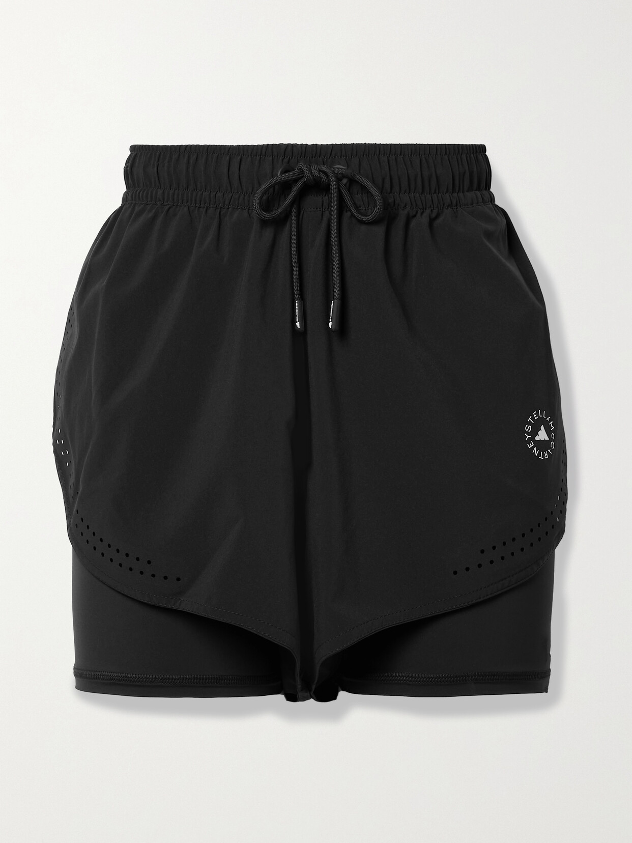 Shop Adidas By Stella Mccartney Truepurpose Layered Perforated Recycled-shell And Stretch Shorts In Black