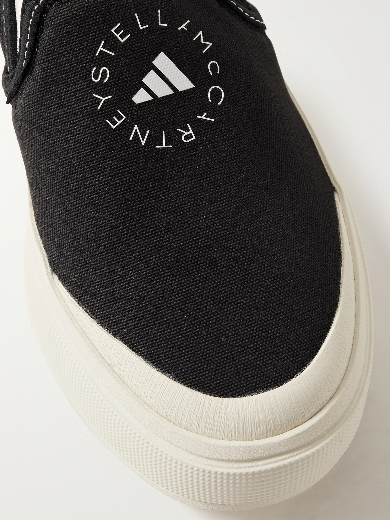 Adidas By Stella Mccartney Court Logo-print Rubber-trimmed Canvas Sneakers In Black