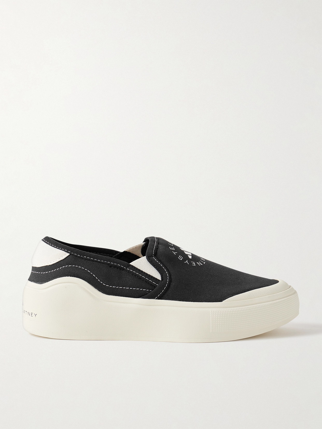 Adidas By Stella Mccartney Court Logo-print Rubber-trimmed Canvas Trainers In Black