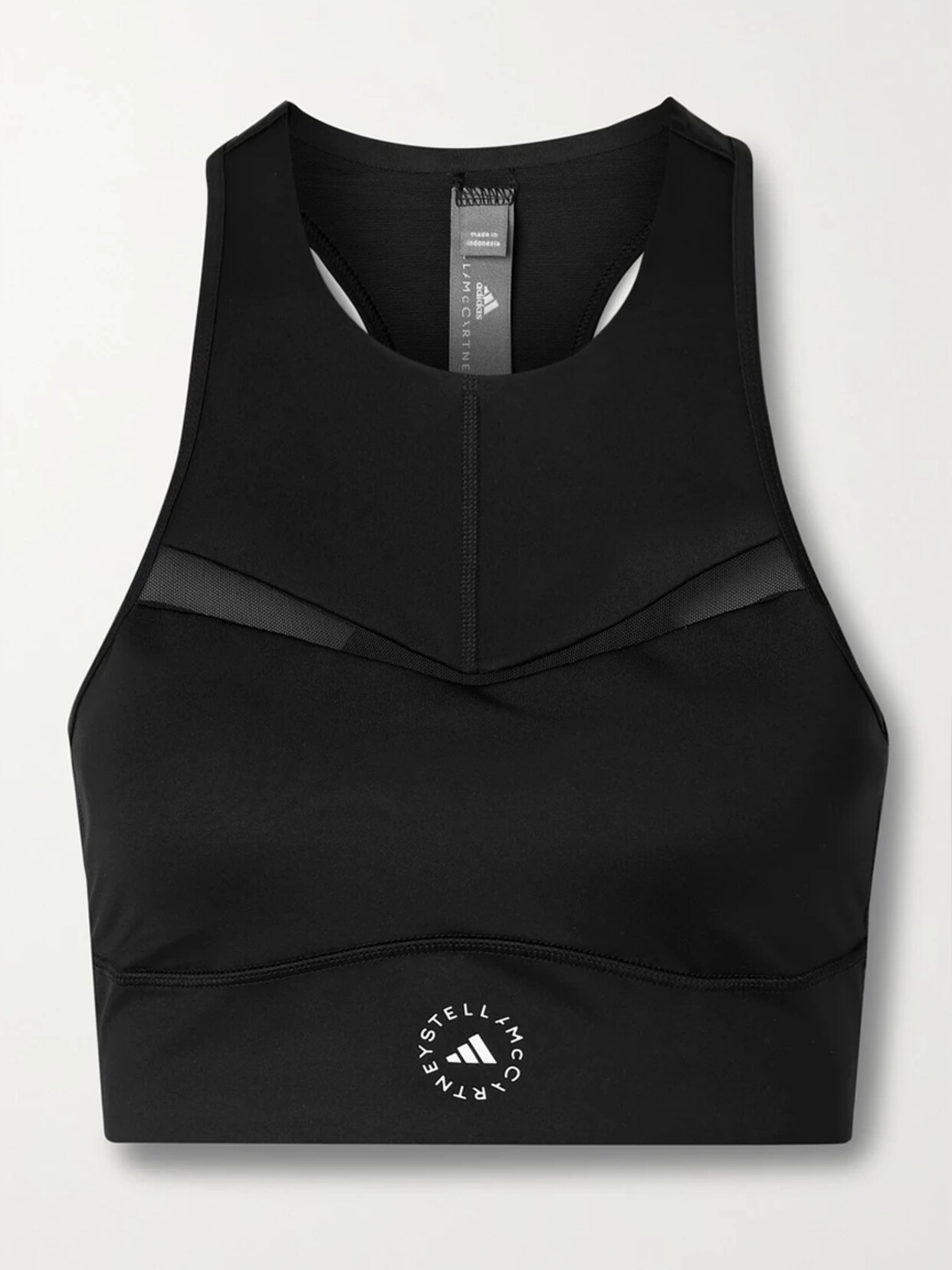 Adidas By Stella Mccartney Truepurpose Mesh-trimmed Printed Stretch Recycled Sports Bra In Black