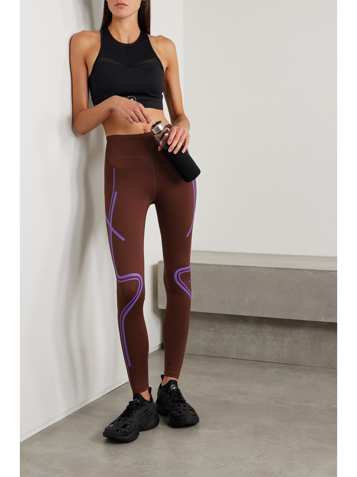 Shop Adidas By Stella Mccartney Truepace Printed Stretch Recycled Leggings In Burgundy