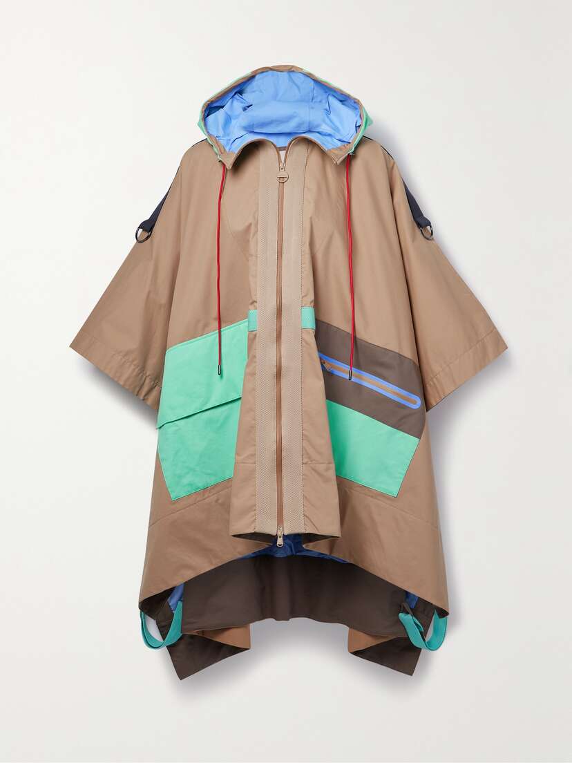 Barbour + Roksanda Adriona Hooded Color-block Cotton-blend Gabardine Poncho