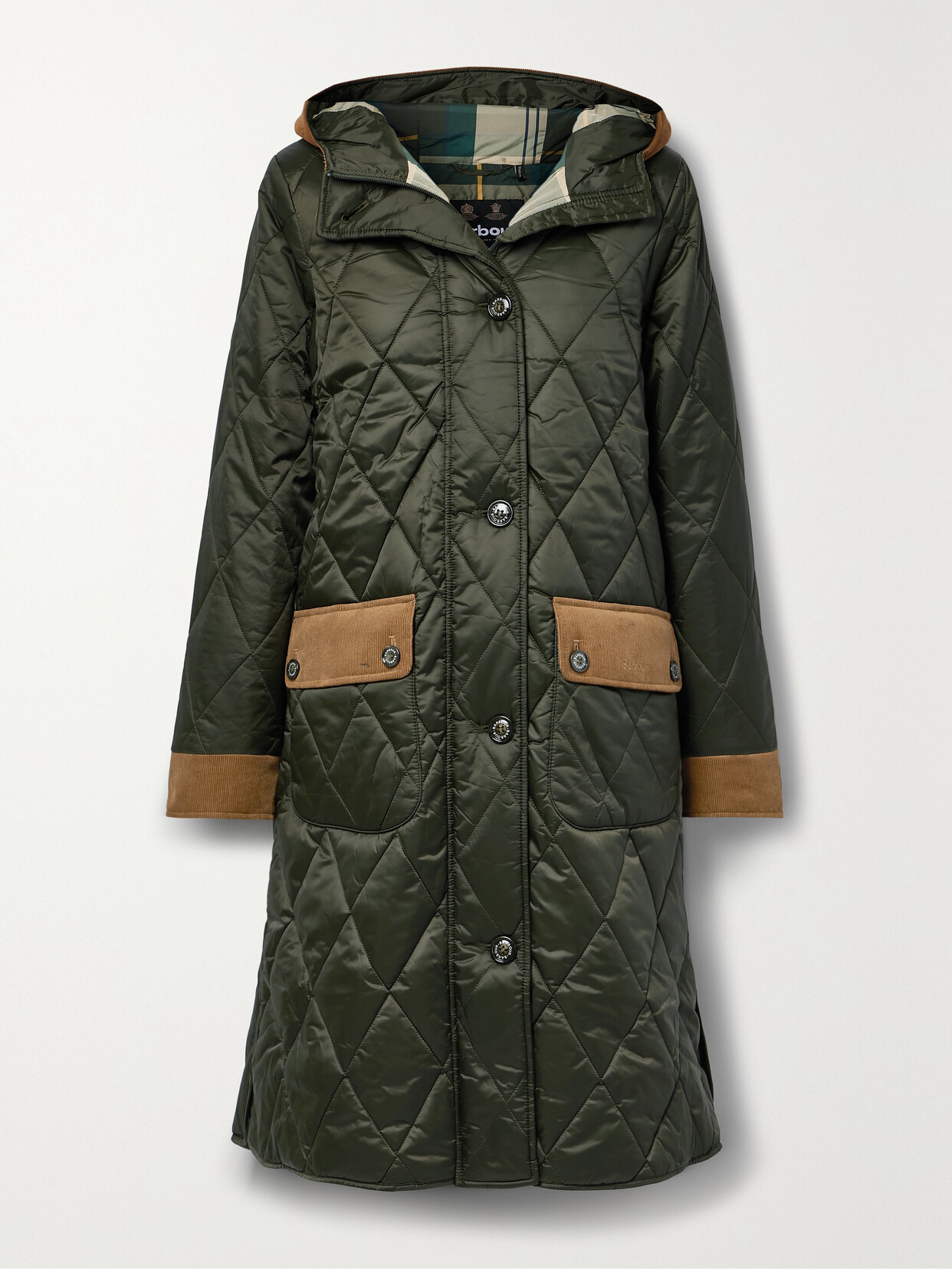 Barbour Mickley Cotton Corduroy-trimmed Quilted Recycled-shell Jacket In Green