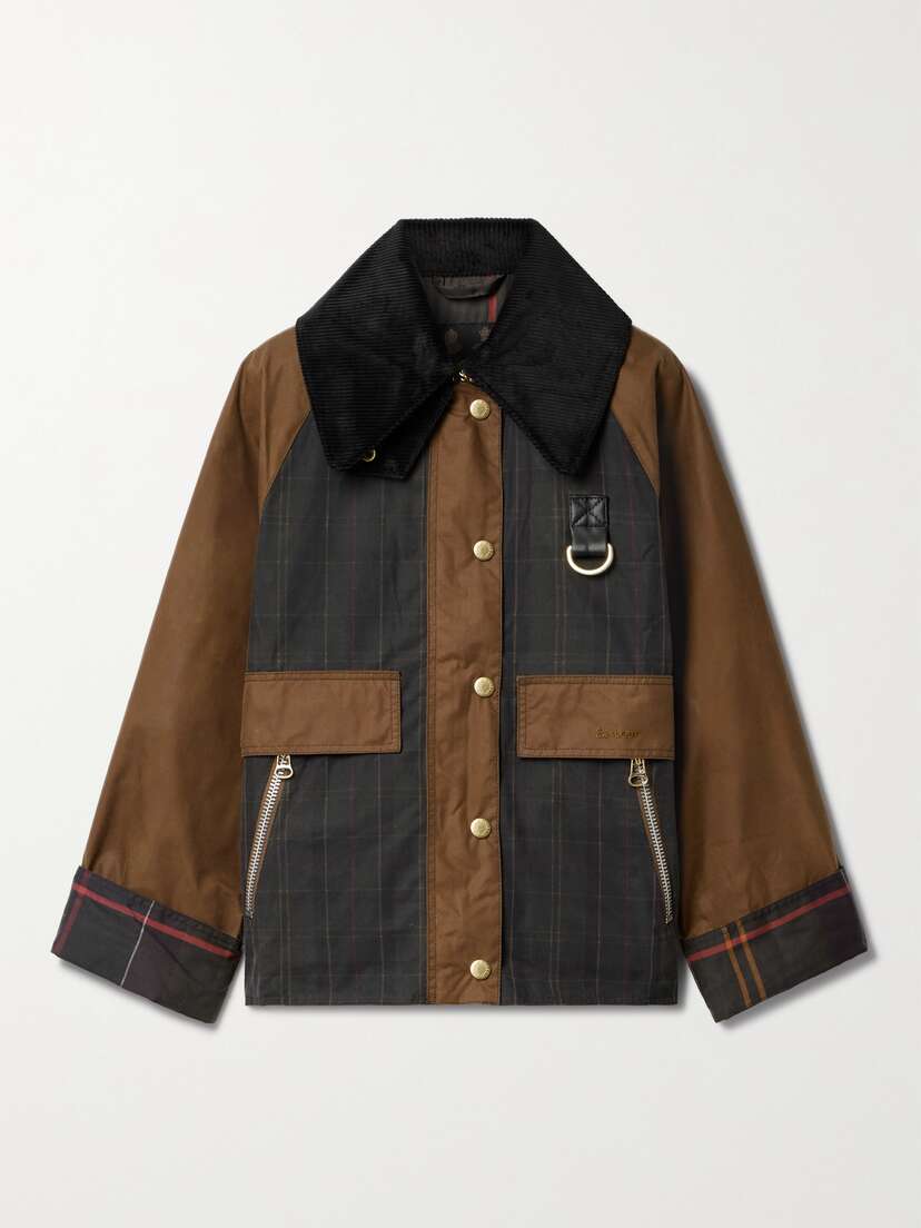 Barbour Catton Spey Corduroy-trimmed Checked Waxed-cotton Jacket - UK 18