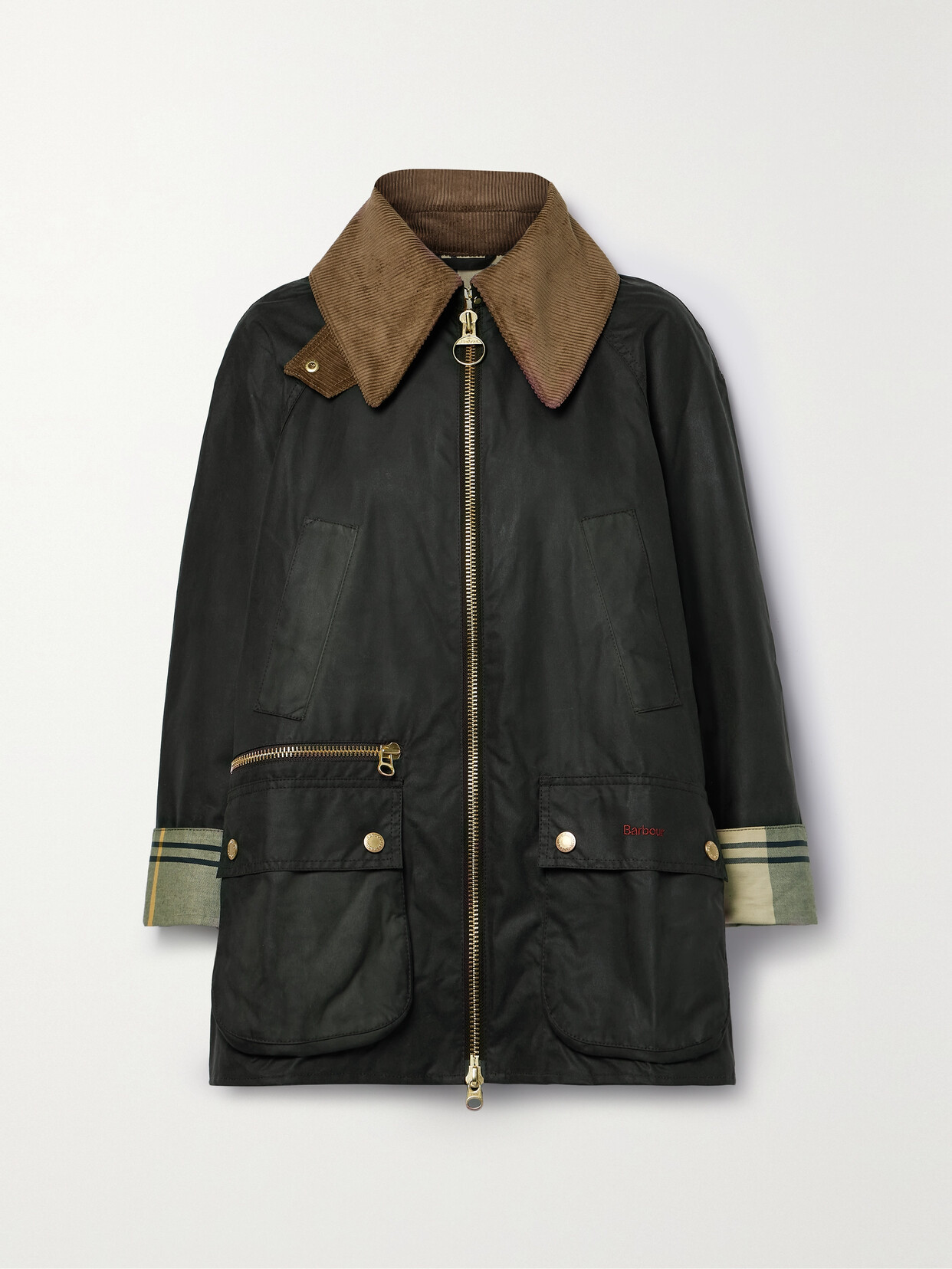 BARBOUR GUNNERSIDE COTTON CORDUROY-TRIMMED WAXED-COTTON JACKET