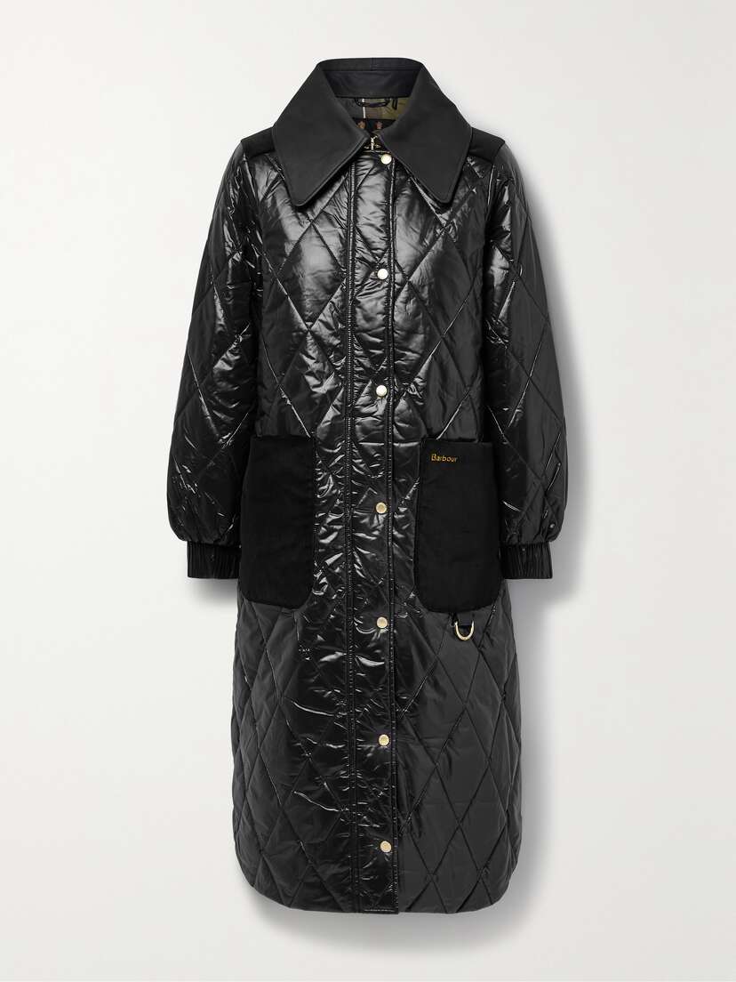 Barbour Marsett Leather And Velvet-trimmed Quilted Shell Jacket