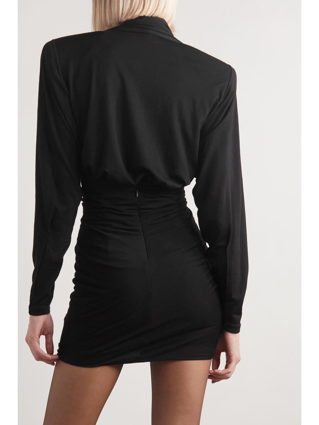 Shop Saint Laurent Draped Wool-jersey Mini Dress In Black