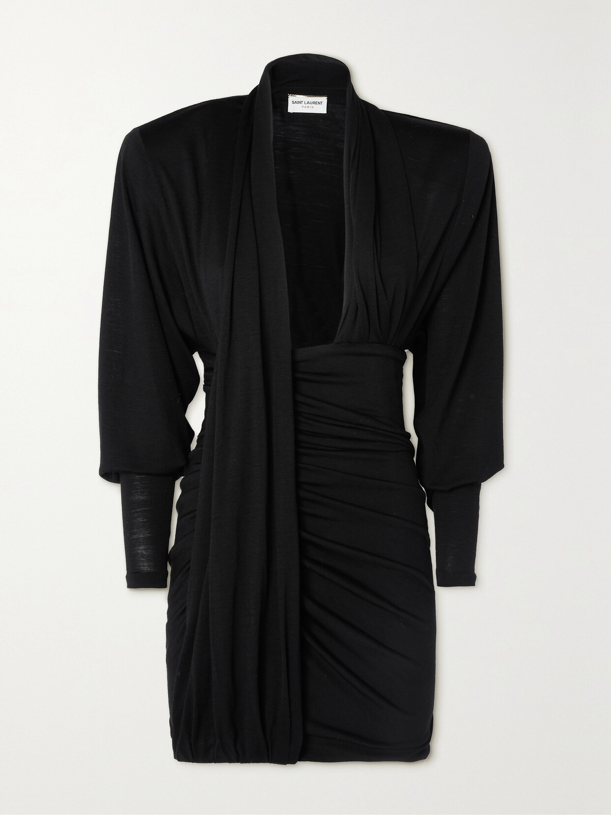 Saint Laurent Draped Wool-jersey Mini Dress In Noir