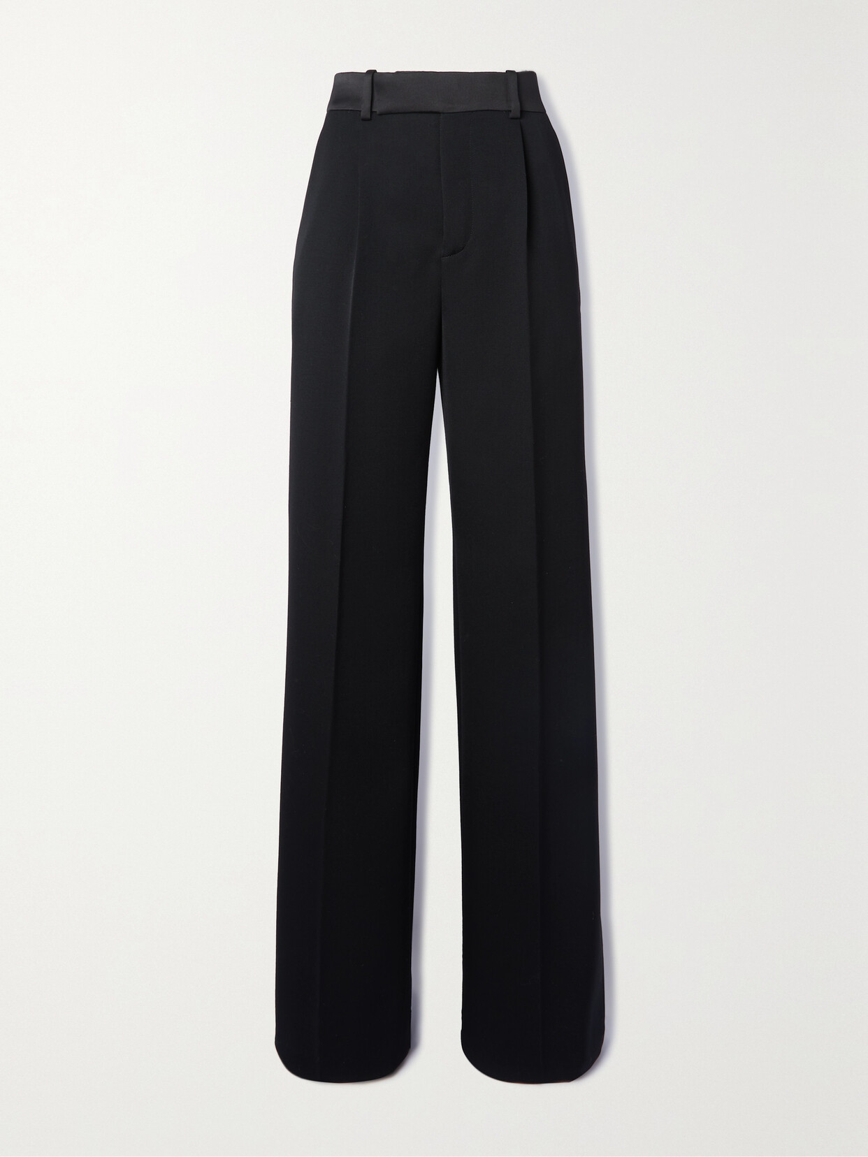 Saint Laurent Satin-trimmed Grain De Poudre Wool Wide-leg Trousers In Black