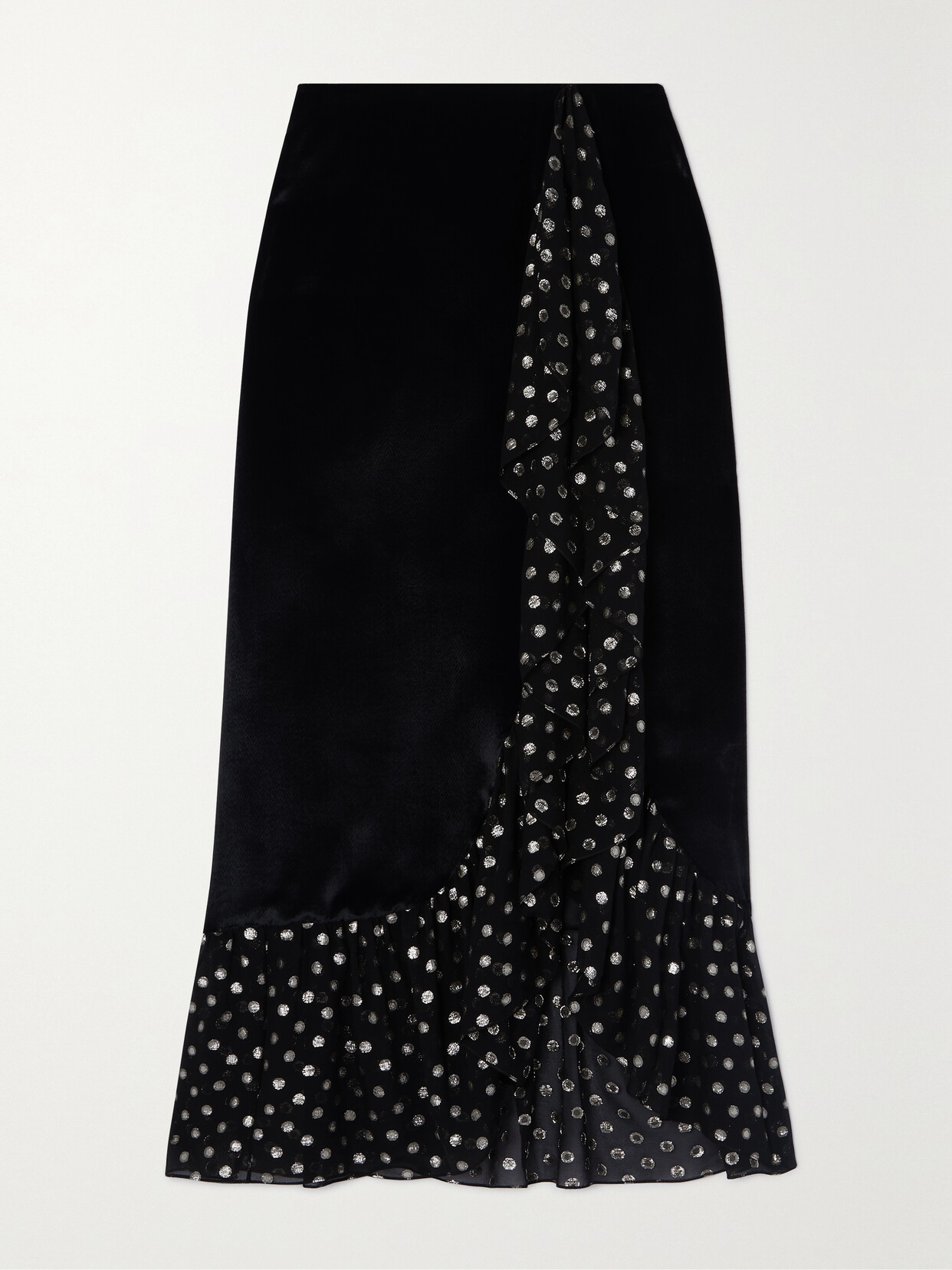 SAINT LAURENT Velvet And Metallic Fil Coupé Silk-blend Chiffon Midi Skirt - Black