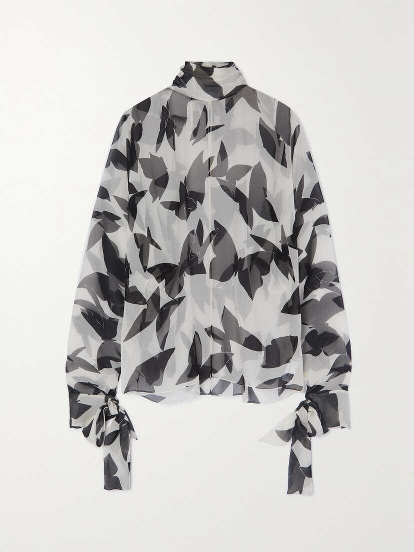 Saint Laurent Printed Silk-chiffon Turtleneck Blouse