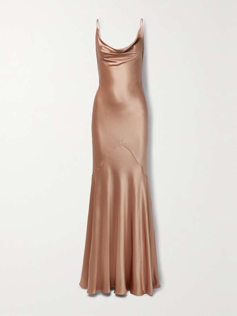 Saint Laurent Draped Hammered Silk-satin Maxi Dress