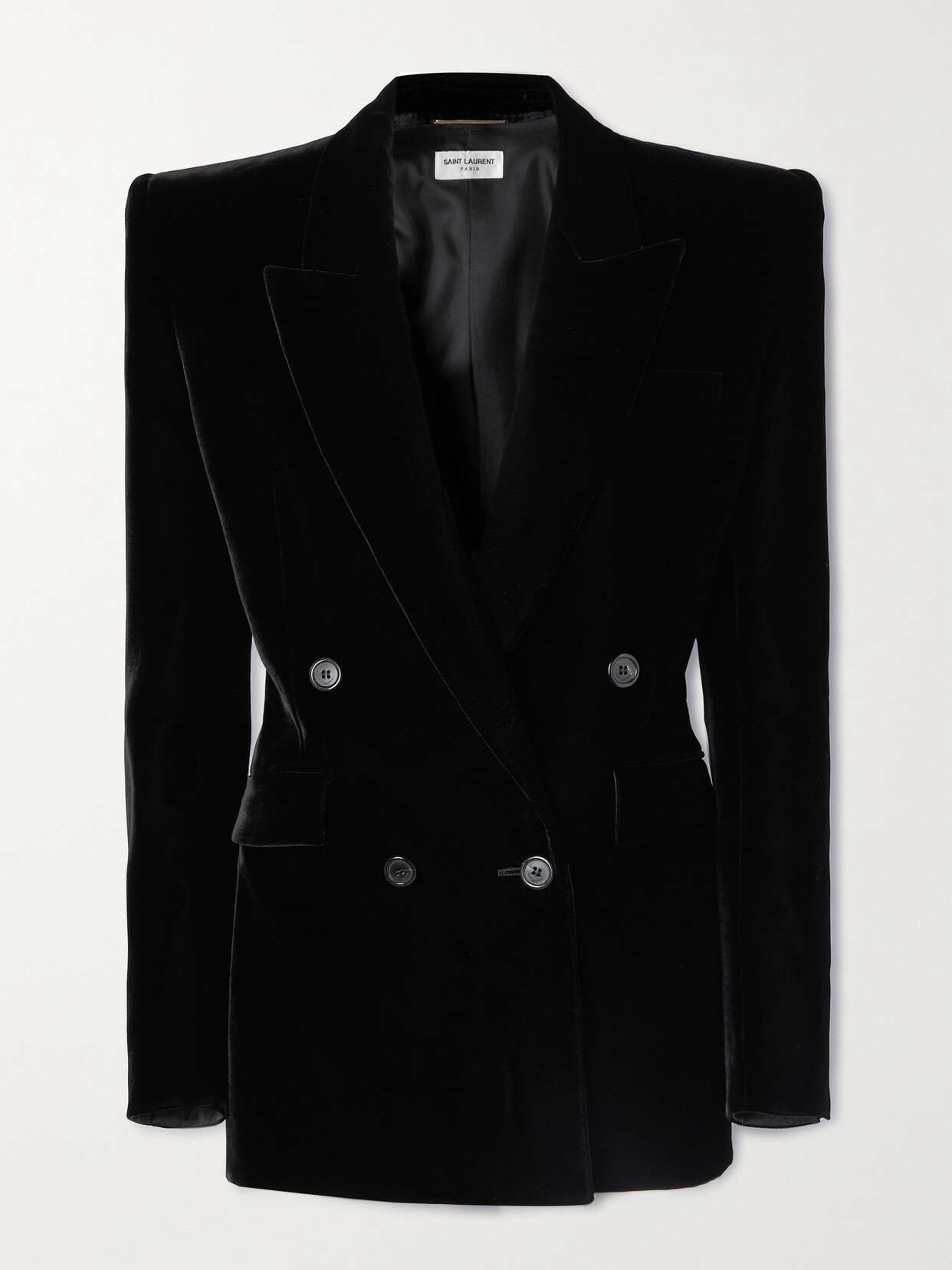 Shop Saint Laurent Double-breasted Velvet Blazer In Black