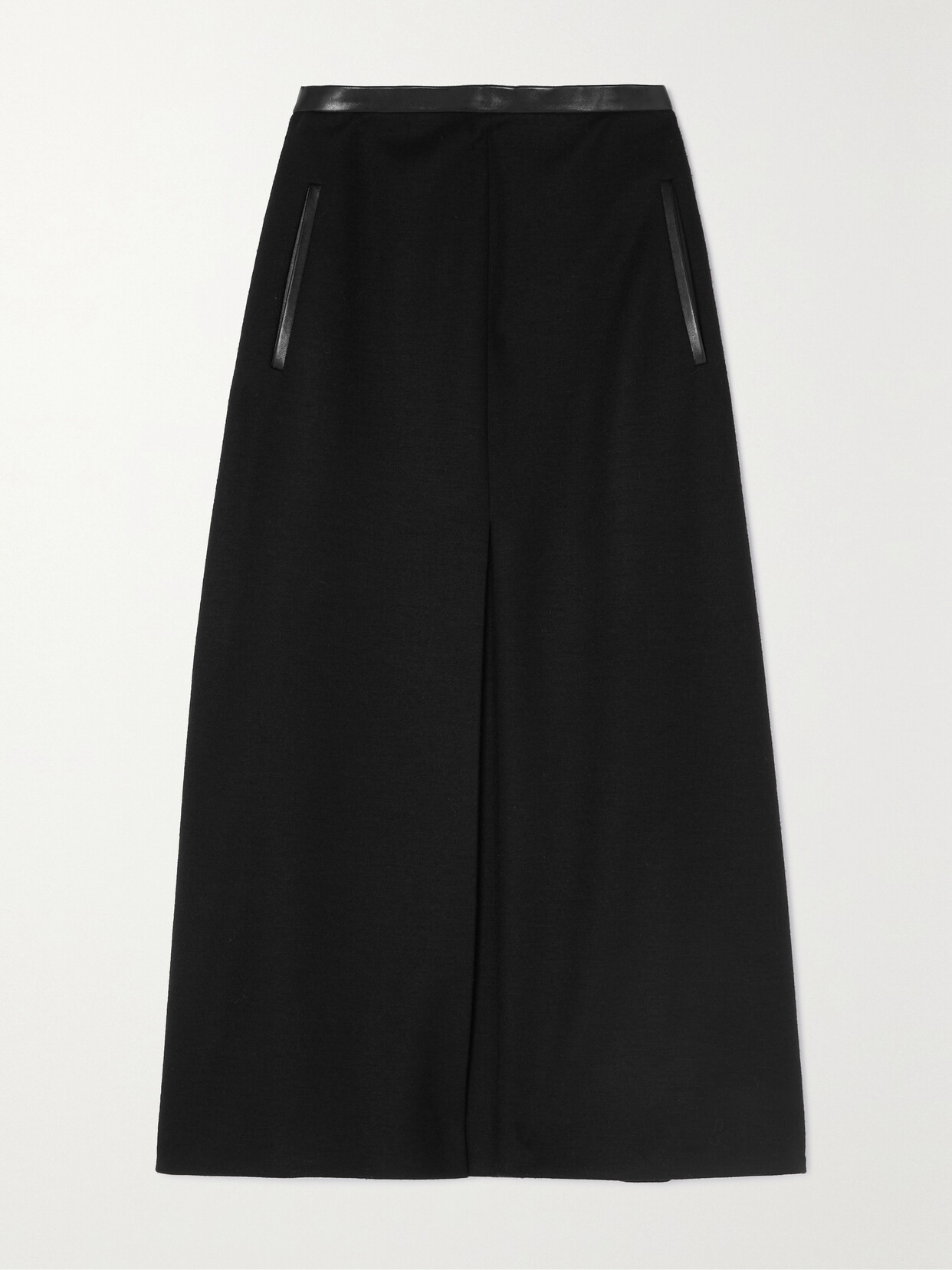 SAINT LAURENT - Leather-trimmed Wool-blend Midi Skirt - Black