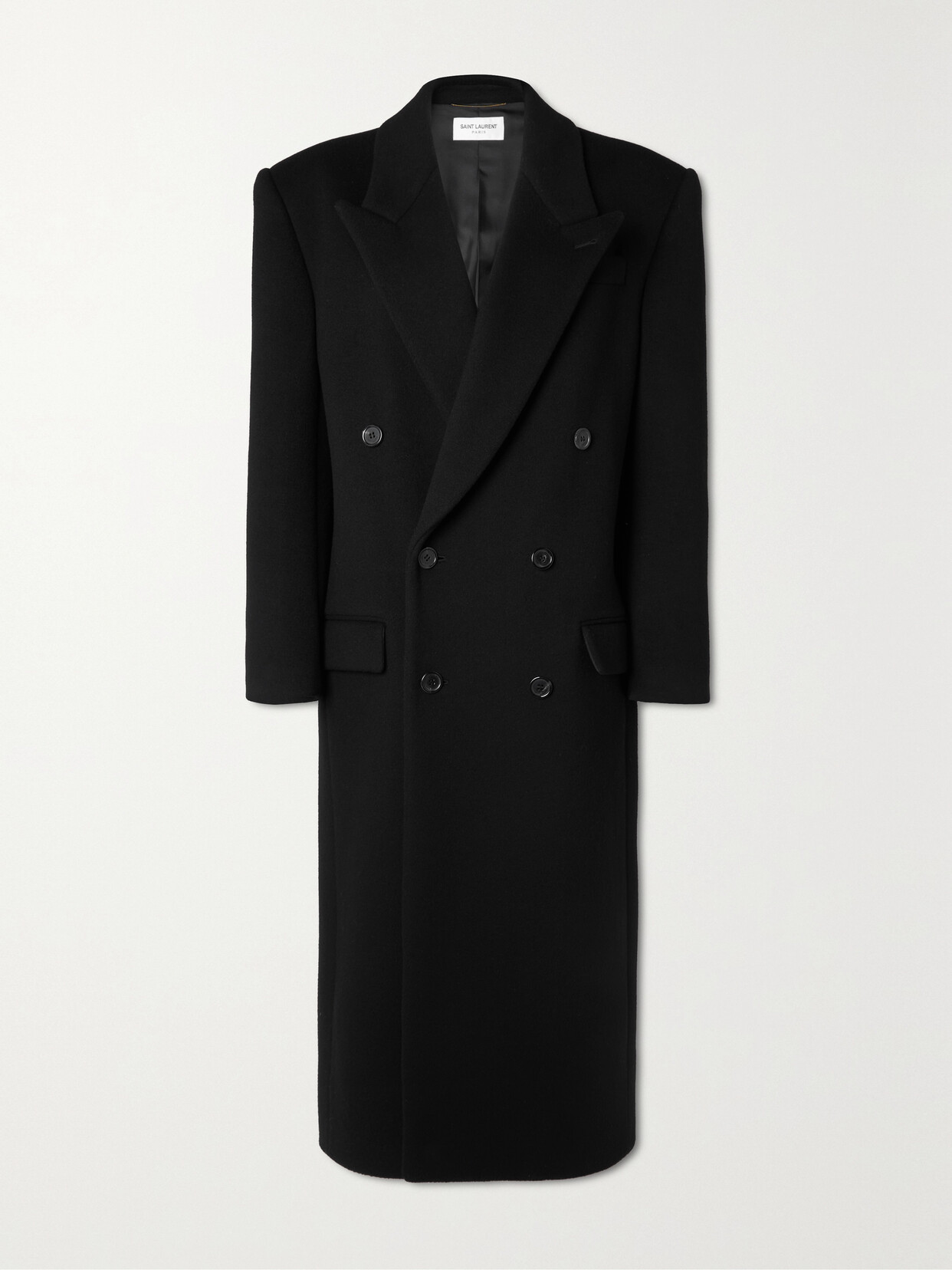 Shop Saint Laurent Double-breasted Wool Coat In Black