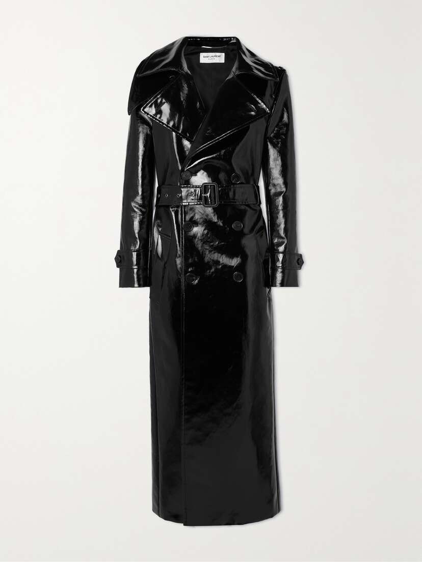 Saint Laurent Belted Double-breasted Coated-cotton Trench Coat