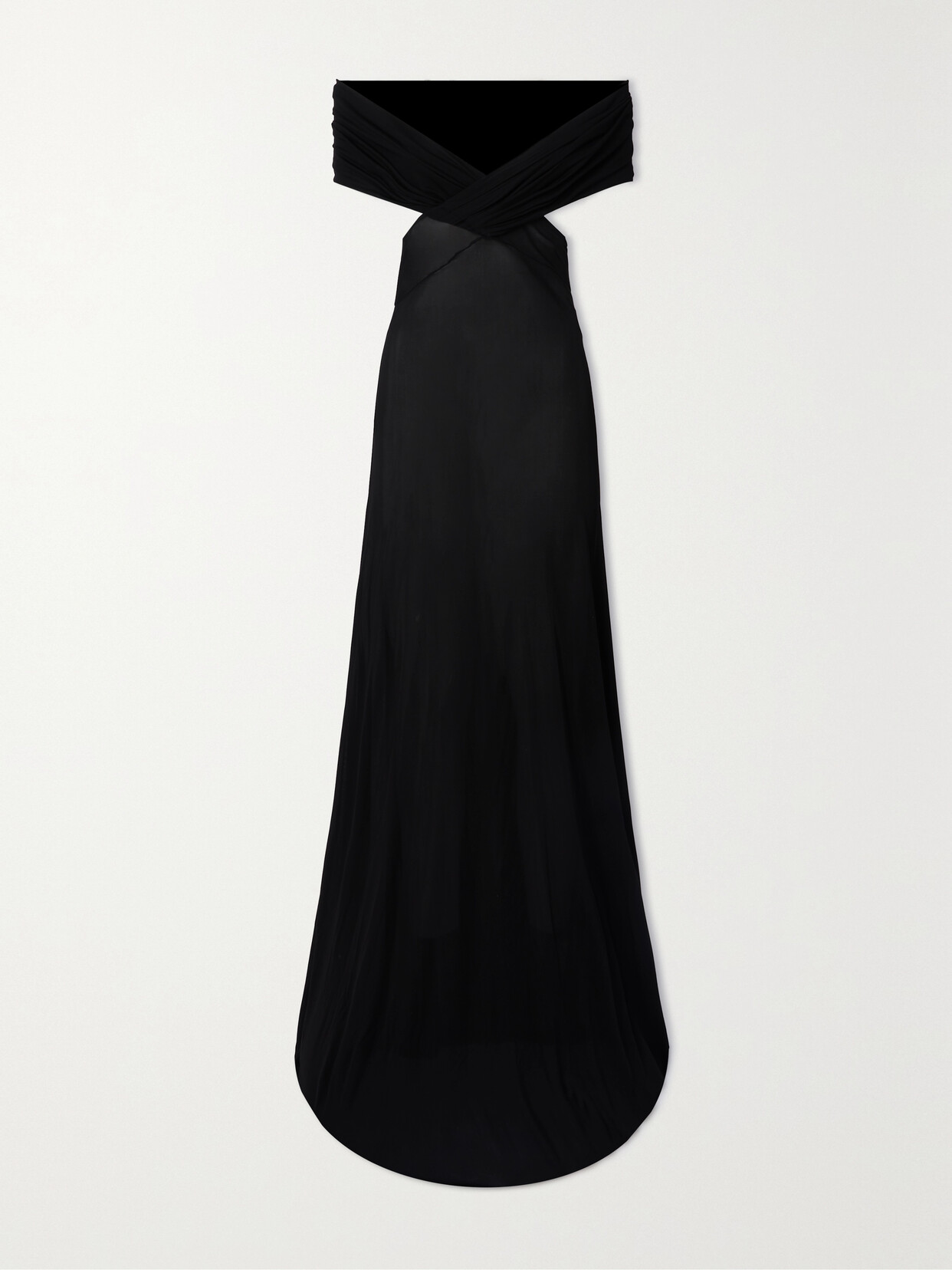 Saint Laurent Off-the-shoulder Draped Chiffon Maxi Dress In Black