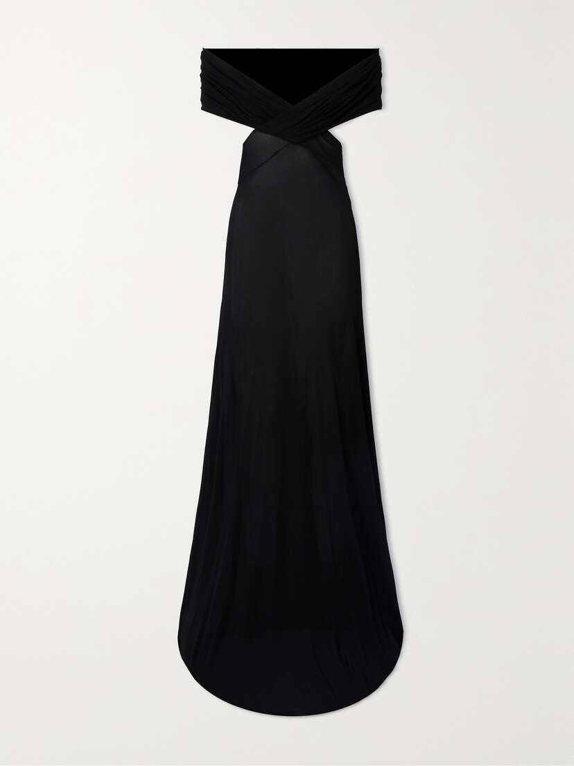 Saint Laurent Off-the-shoulder Draped Chiffon Maxi Dress