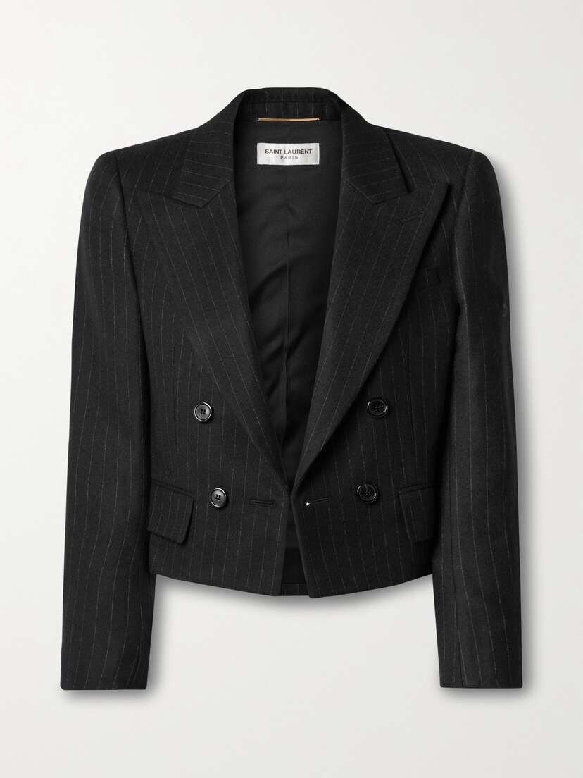 Saint Laurent Cropped Pinstriped Wool And Cotton-blend Twill Blazer