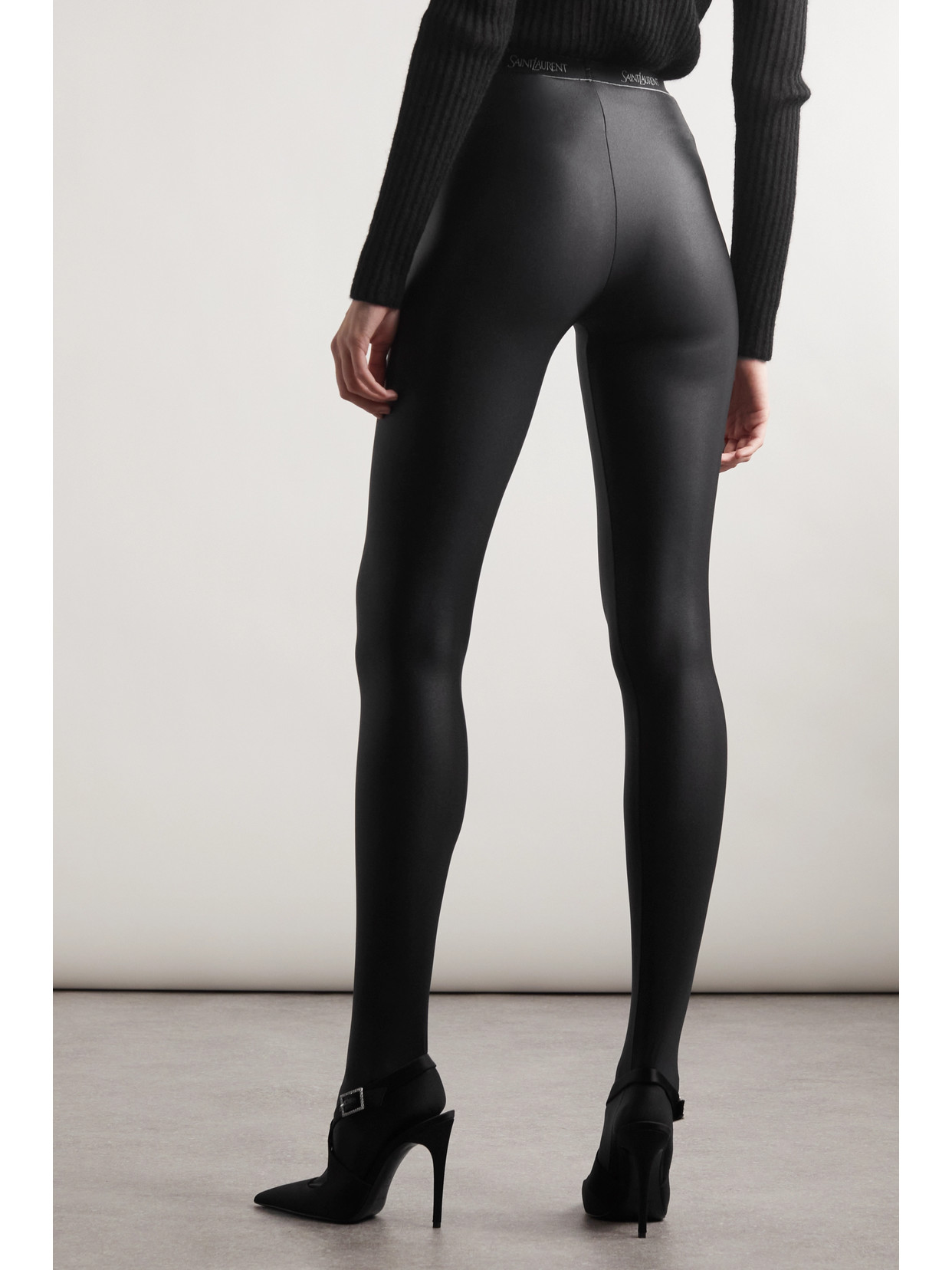 Shop Saint Laurent Glossed Stretch Leggings In Black