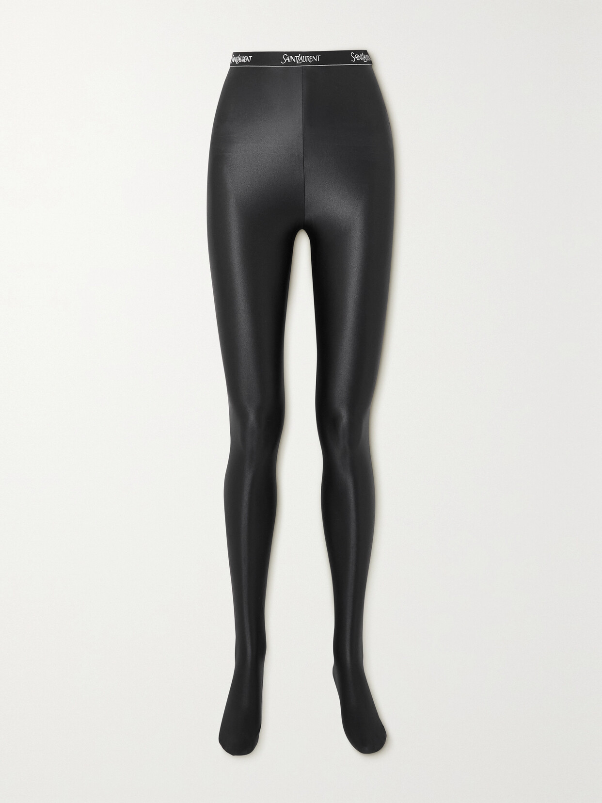 Shop Saint Laurent Glossed Stretch Leggings In Black