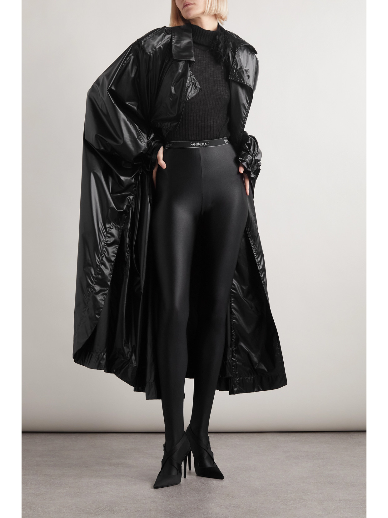 Saint Laurent Stretch Nylon Blend Leggings In Black