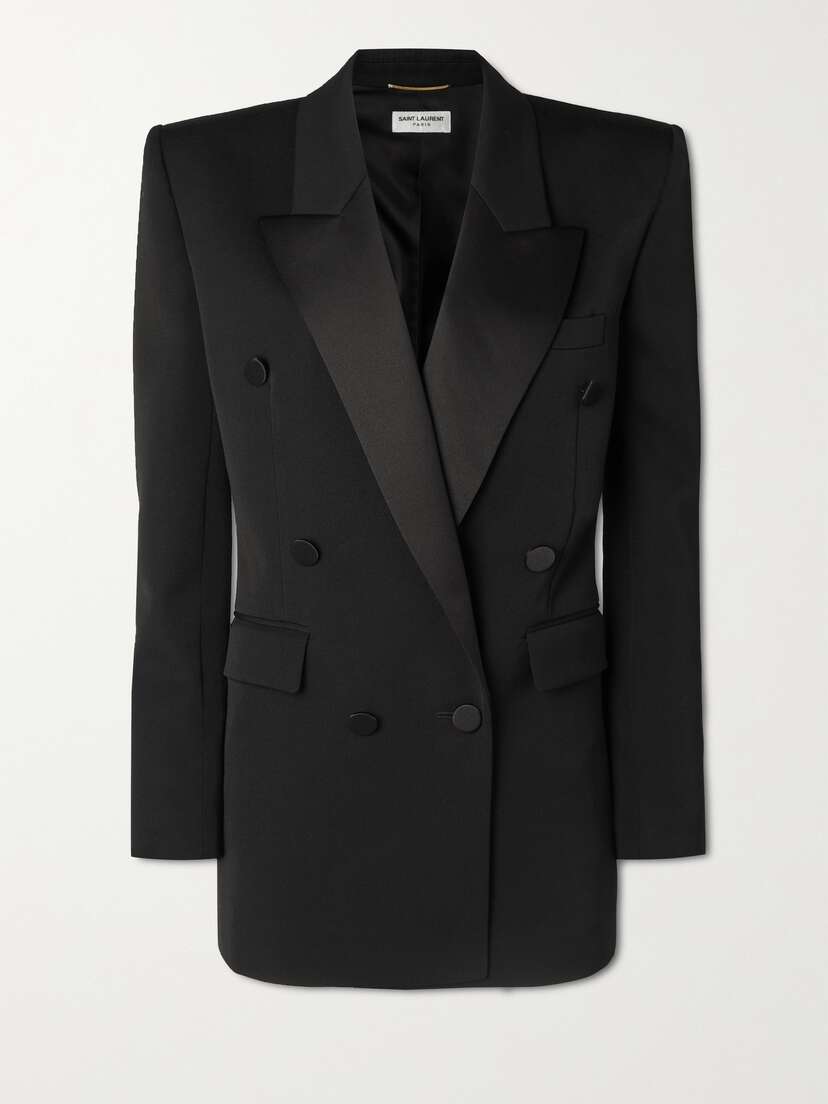 Saint Laurent Double-breasted Satin-trimmed Grain De Poudre Wool Blazer