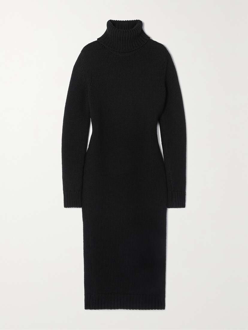 Saint Laurent Wool Turtleneck Midi Dress
