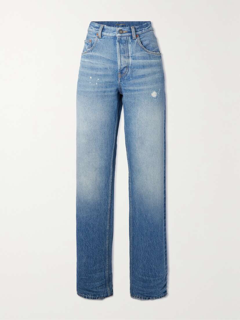 Saint Laurent Distressed High-rise Straight-leg Jeans