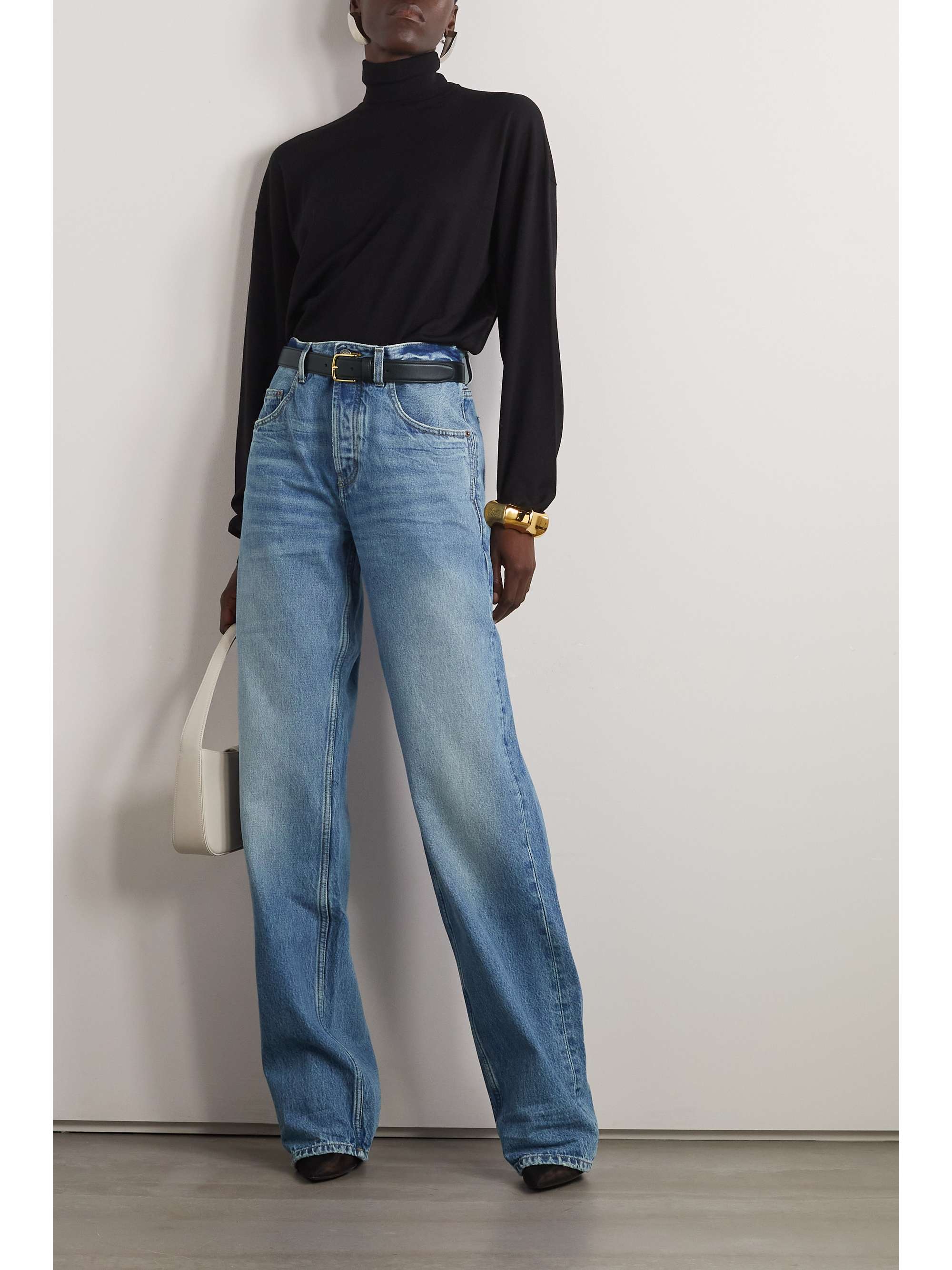 SAINT LAURENT Distressed high-rise straight-leg jeans | NET-A-PORTER