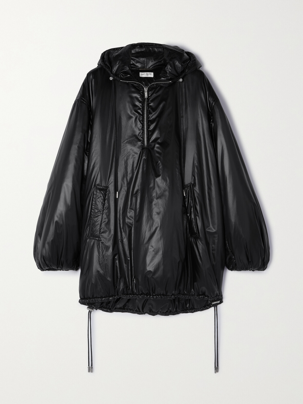 Saint Laurent Oversized Hooded Glossed-shell Coat In Schwarz