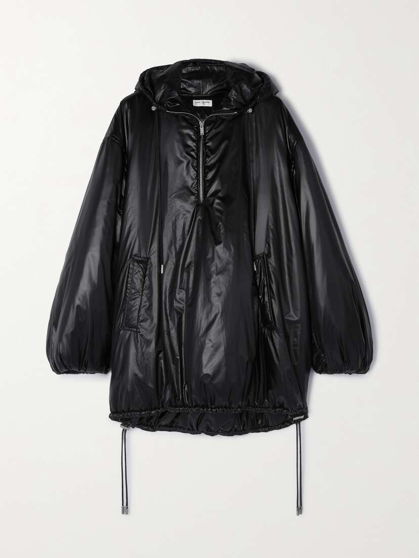 Saint Laurent Oversized Hooded Glossed-shell Coat