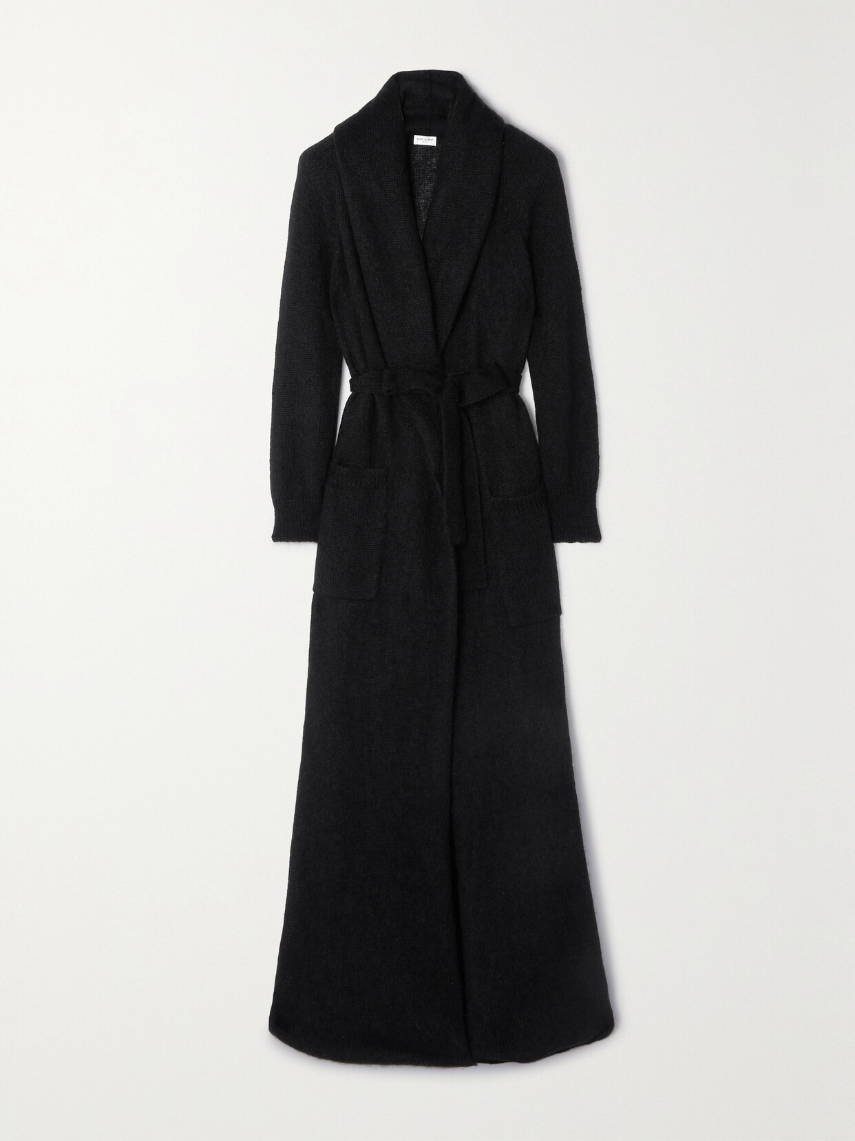 Saint Laurent Belted Mohair-blend Coat In Black