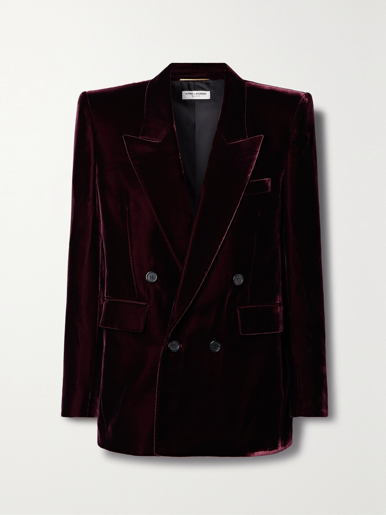 Shop Saint Laurent Double-breasted Velvet Blazer In Burgundy