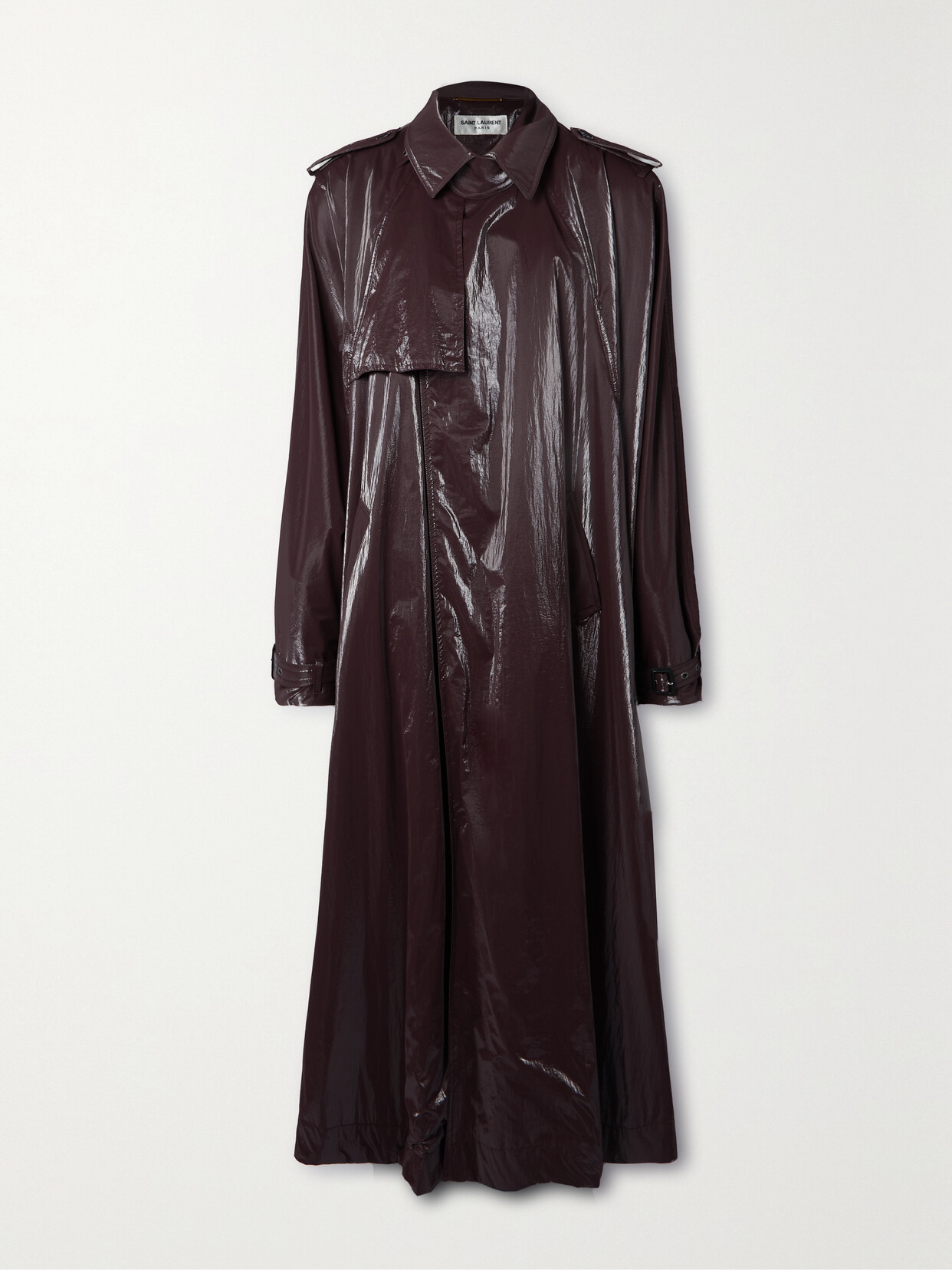 Shop Saint Laurent Oversized Vinyl Trench Coat In Burgundy