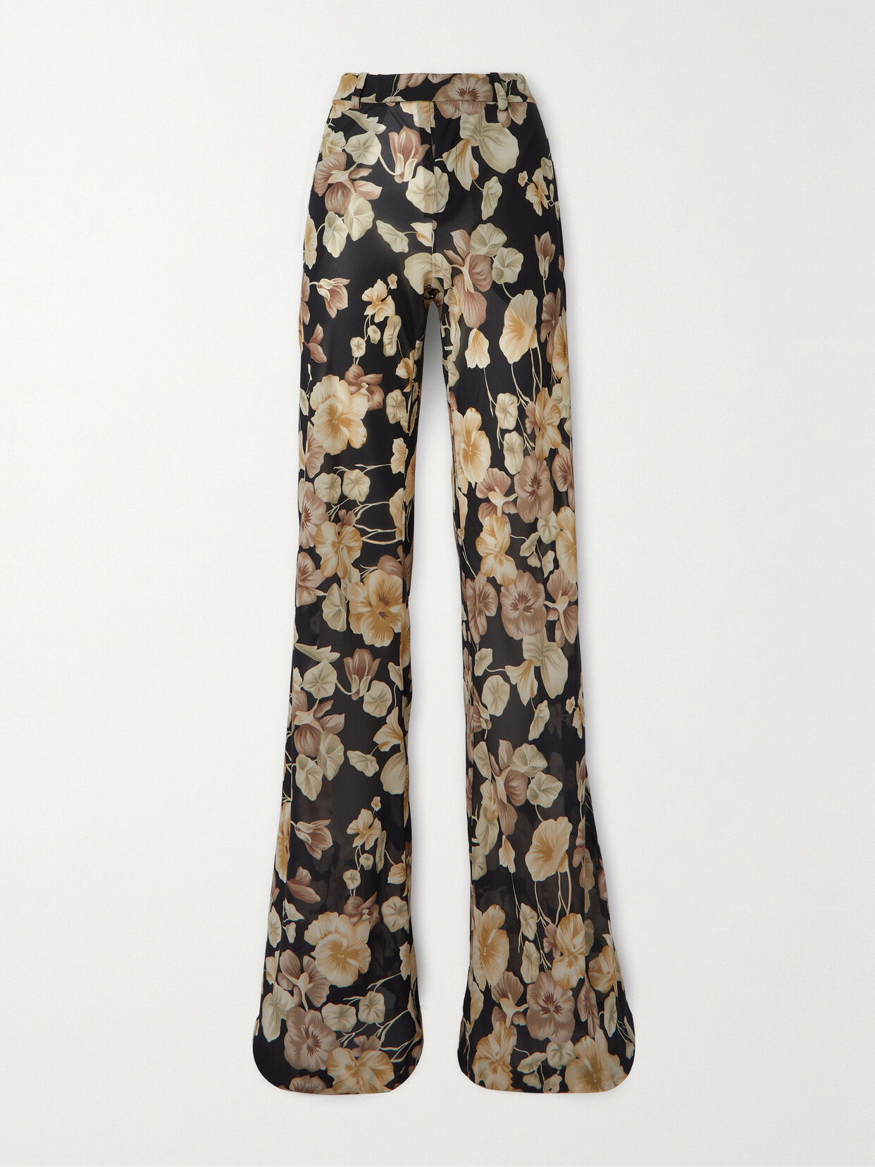 SAINT LAURENT Floral-print Silk-georgette Flared Pants - Black