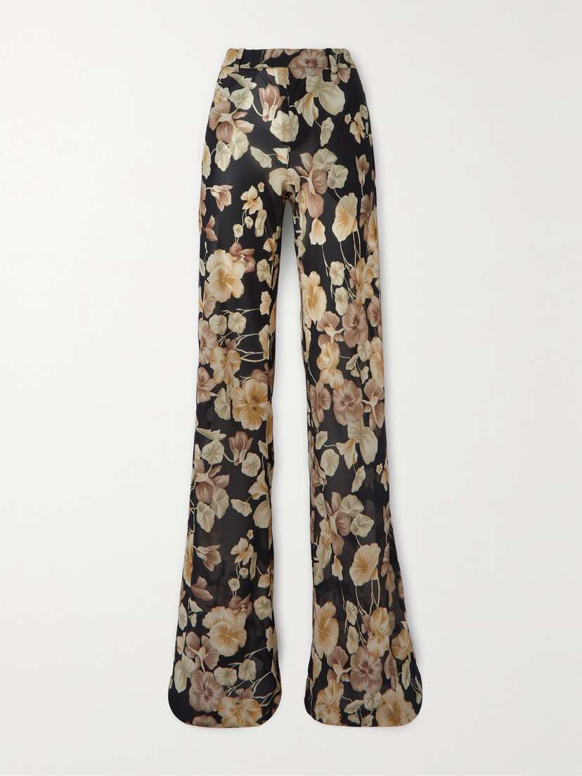 Saint Laurent Floral-print Silk-georgette Flared Pants